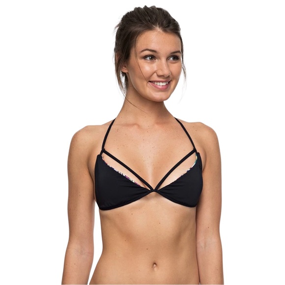 Roxy Reversible Cuba Cuba Color Story Print to Solid Black Triangle Bikini Top - Picture 5 of 9